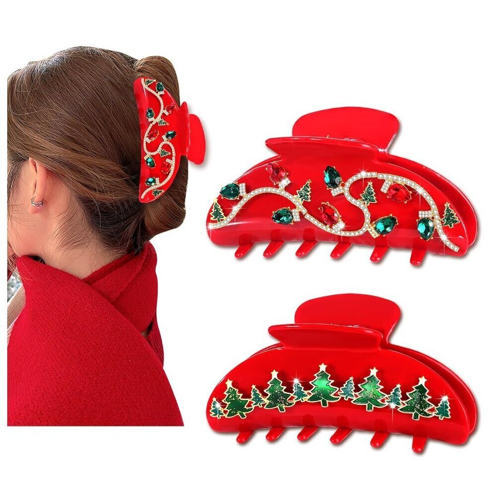 Christmas Hair Claws Rhinestone Holiday Cute Accessories for Women